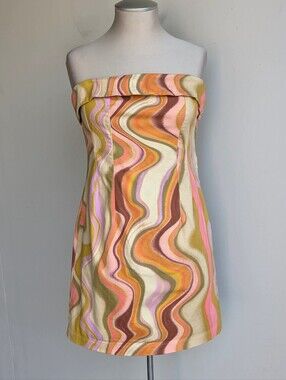 Retro Wavy Strapless Tube Mini Dress
